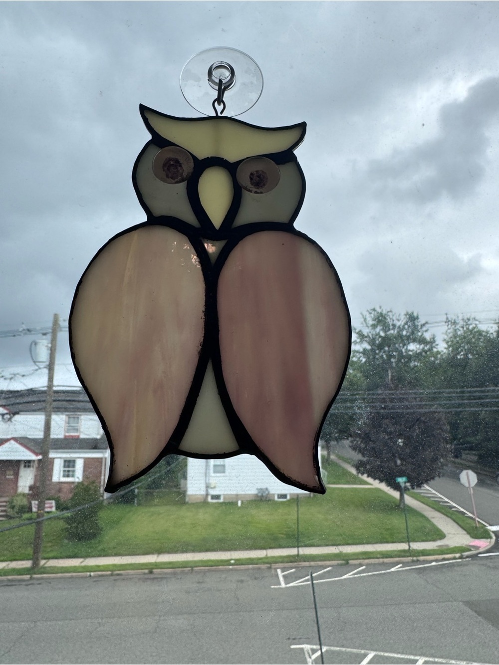 Handcrafted Owl Stained Glass Window Hanging